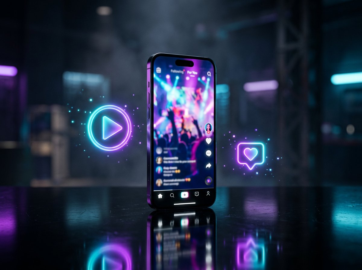 Social media content glowing on smartphone
